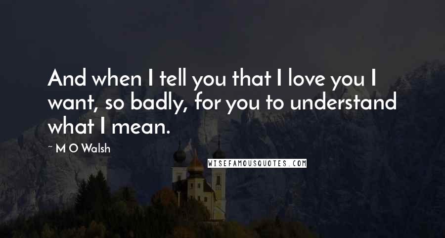 M O Walsh Quotes: And when I tell you that I love you I want, so badly, for you to understand what I mean.