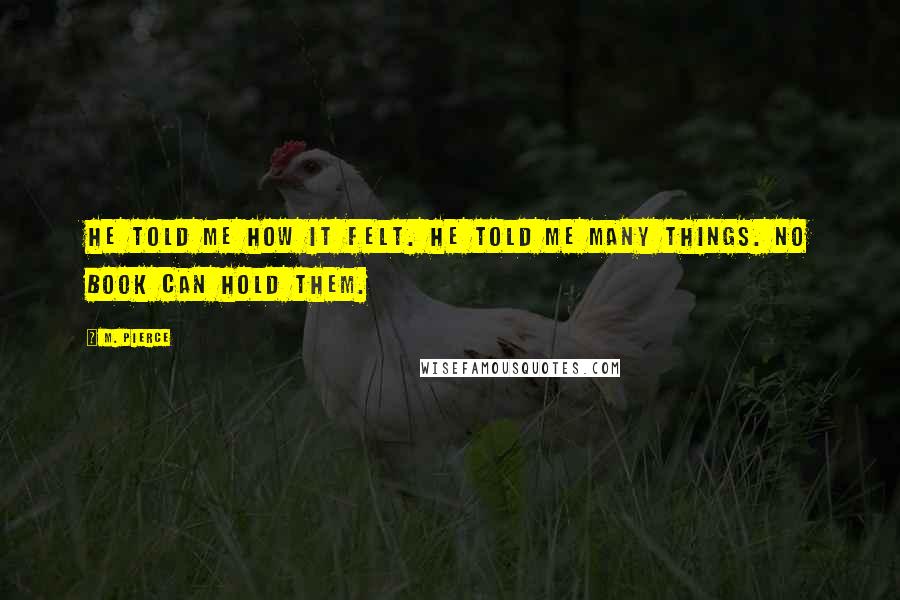 M. Pierce Quotes: He told me how it felt. He told me many things. No book can hold them.