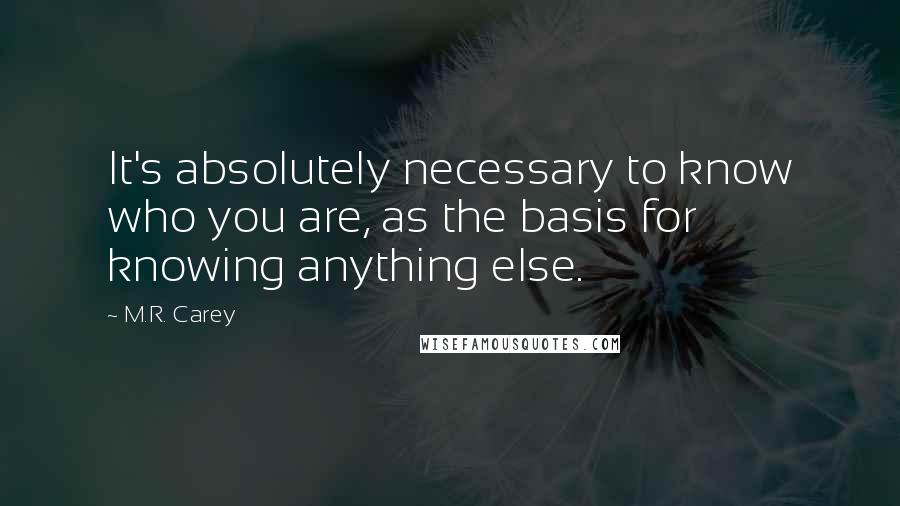 M.R. Carey Quotes: It's absolutely necessary to know who you are, as the basis for knowing anything else.