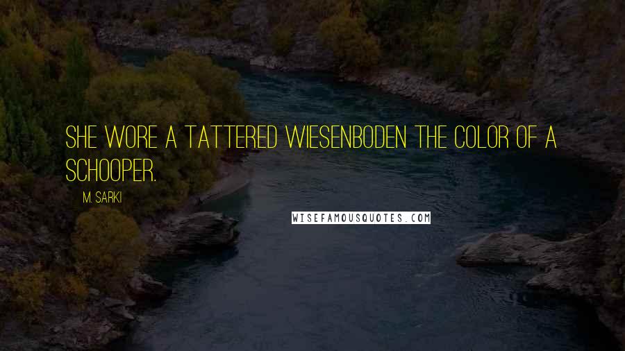 M. Sarki Quotes: She wore a tattered wiesenboden the color of a schooper.