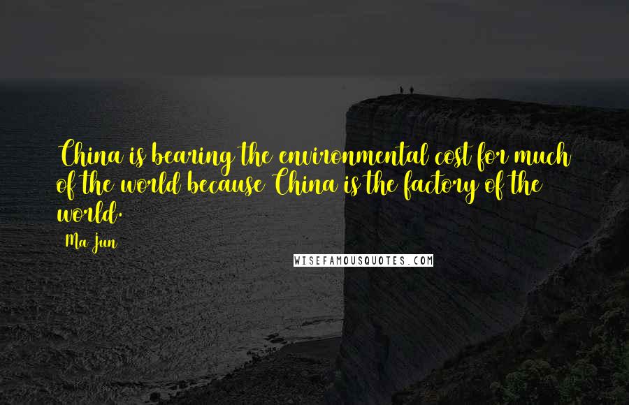 Ma Jun Quotes: China is bearing the environmental cost for much of the world because China is the factory of the world.