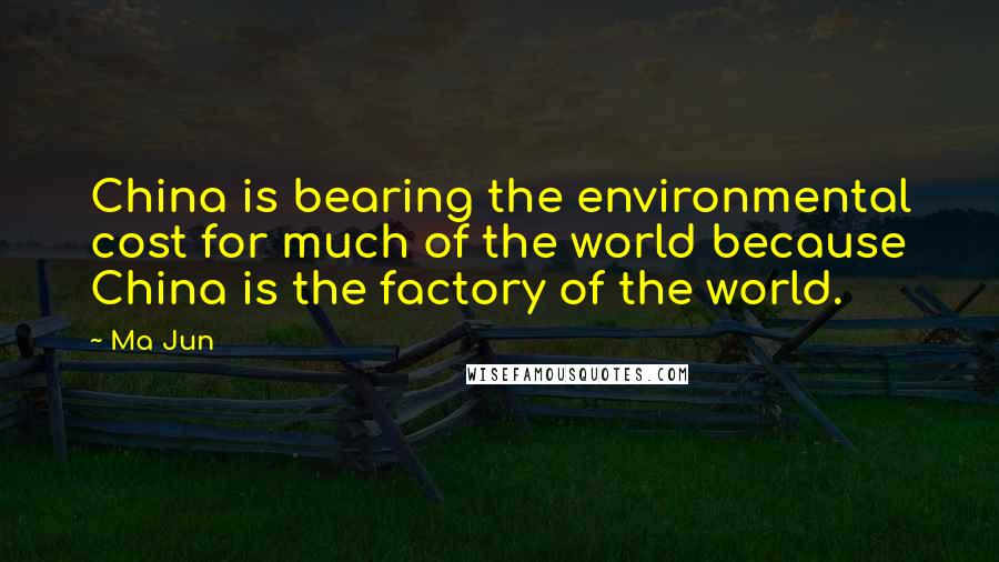 Ma Jun Quotes: China is bearing the environmental cost for much of the world because China is the factory of the world.