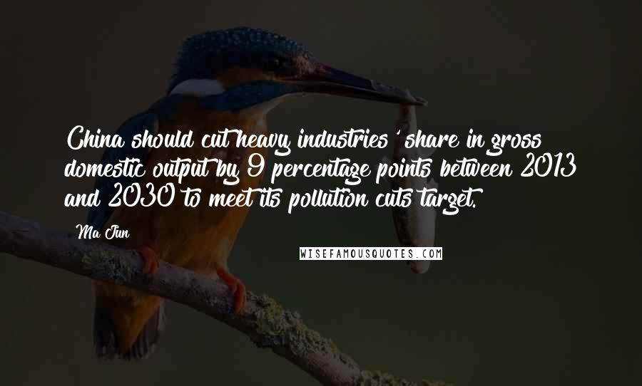 Ma Jun Quotes: China should cut heavy industries' share in gross domestic output by 9 percentage points between 2013 and 2030 to meet its pollution cuts target.