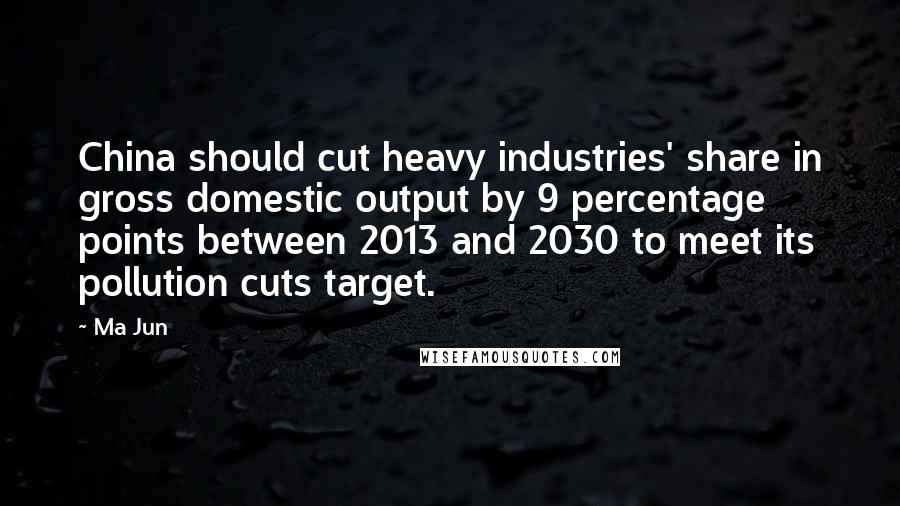 Ma Jun Quotes: China should cut heavy industries' share in gross domestic output by 9 percentage points between 2013 and 2030 to meet its pollution cuts target.