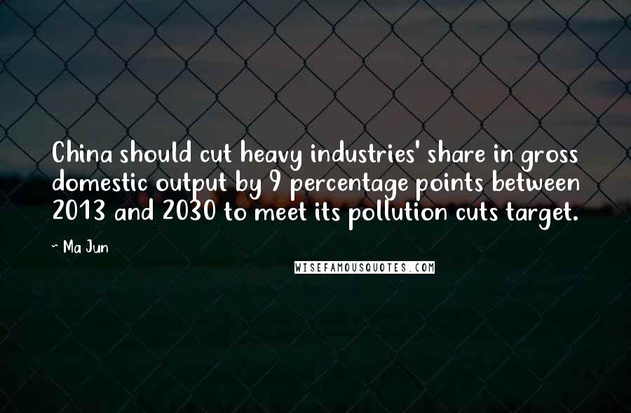 Ma Jun Quotes: China should cut heavy industries' share in gross domestic output by 9 percentage points between 2013 and 2030 to meet its pollution cuts target.