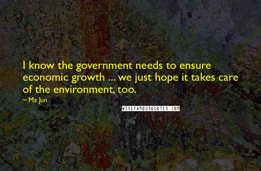 Ma Jun Quotes: I know the government needs to ensure economic growth ... we just hope it takes care of the environment, too.