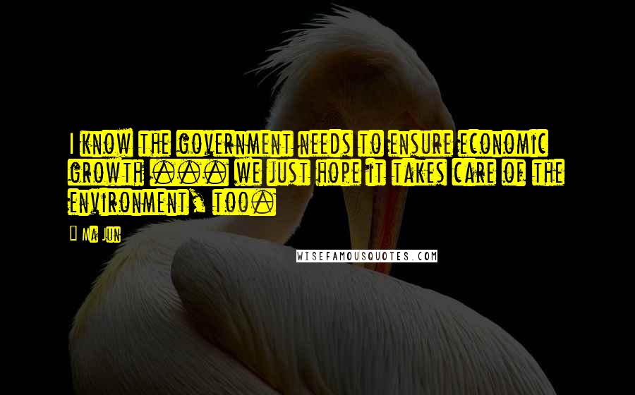 Ma Jun Quotes: I know the government needs to ensure economic growth ... we just hope it takes care of the environment, too.