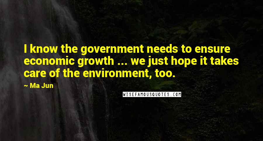 Ma Jun Quotes: I know the government needs to ensure economic growth ... we just hope it takes care of the environment, too.
