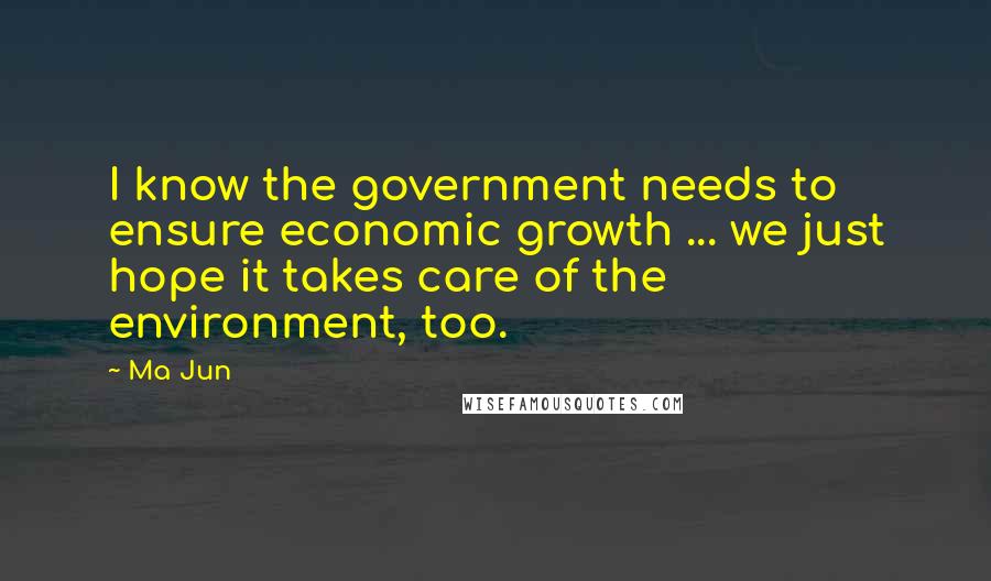 Ma Jun Quotes: I know the government needs to ensure economic growth ... we just hope it takes care of the environment, too.