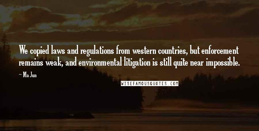 Ma Jun Quotes: We copied laws and regulations from western countries, but enforcement remains weak, and environmental litigation is still quite near impossible.
