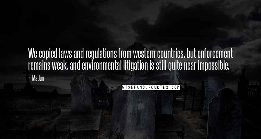 Ma Jun Quotes: We copied laws and regulations from western countries, but enforcement remains weak, and environmental litigation is still quite near impossible.