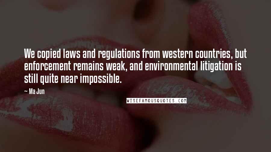 Ma Jun Quotes: We copied laws and regulations from western countries, but enforcement remains weak, and environmental litigation is still quite near impossible.