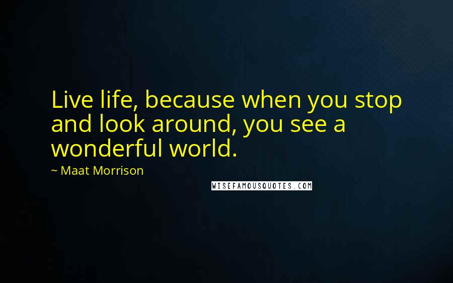 Maat Morrison Quotes: Live life, because when you stop and look around, you see a wonderful world.