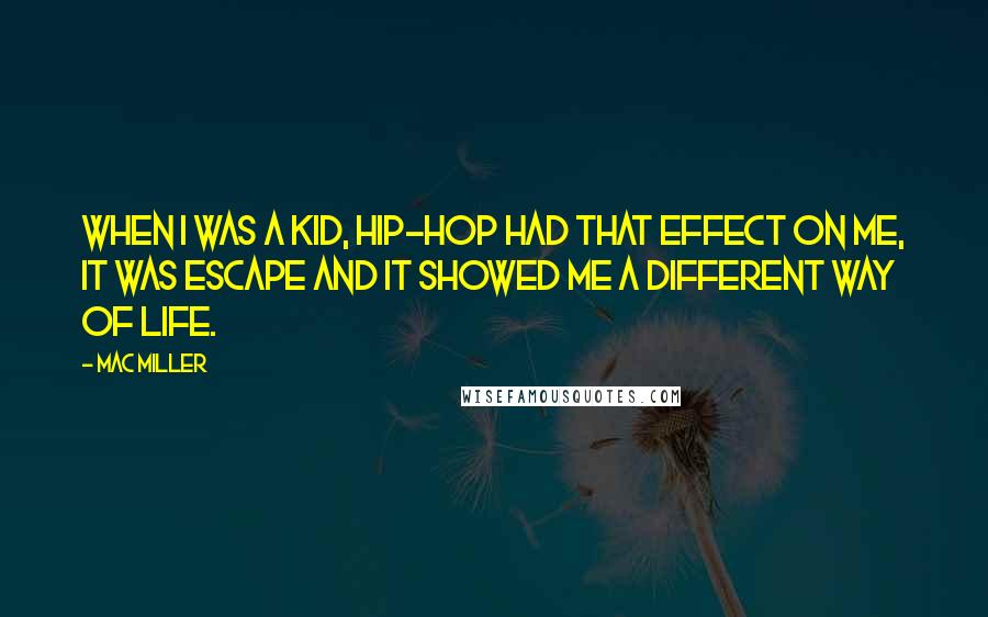 Mac Miller Quotes: When I was a kid, hip-hop had that effect on me, it was escape and it showed me a different way of life.