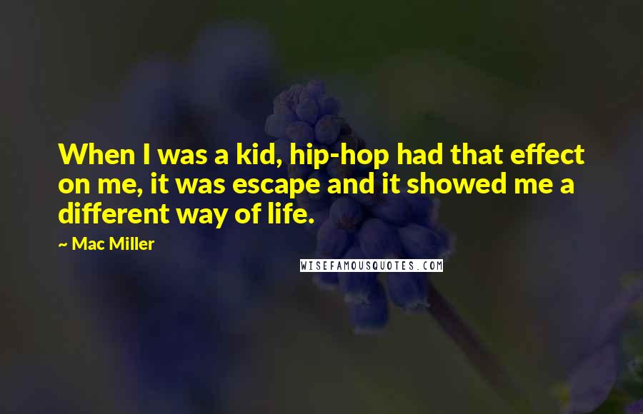 Mac Miller Quotes: When I was a kid, hip-hop had that effect on me, it was escape and it showed me a different way of life.