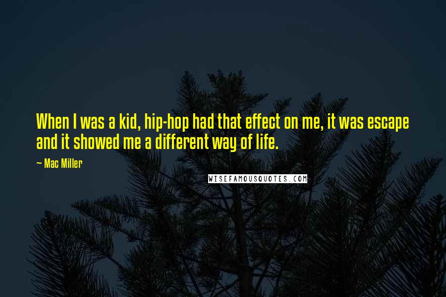 Mac Miller Quotes: When I was a kid, hip-hop had that effect on me, it was escape and it showed me a different way of life.
