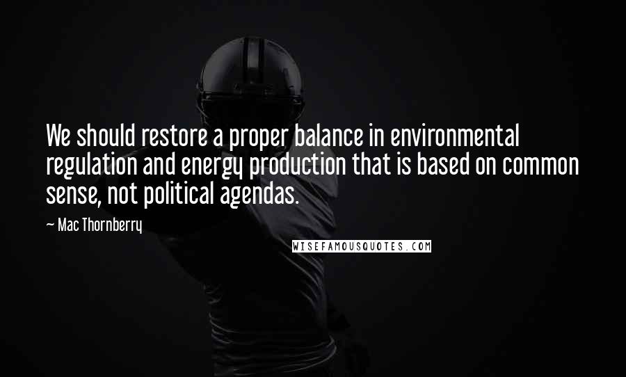 Mac Thornberry Quotes: We should restore a proper balance in environmental regulation and energy production that is based on common sense, not political agendas.