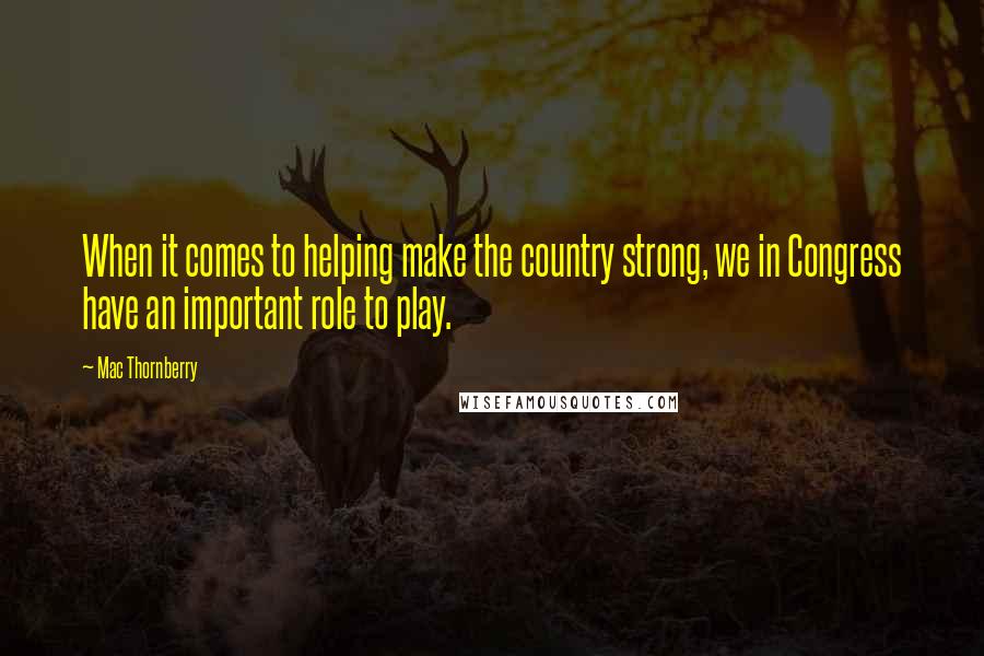 Mac Thornberry Quotes: When it comes to helping make the country strong, we in Congress have an important role to play.