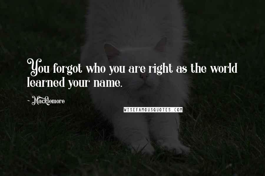 Macklemore Quotes: You forgot who you are right as the world learned your name.