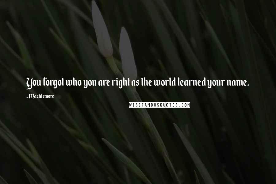 Macklemore Quotes: You forgot who you are right as the world learned your name.