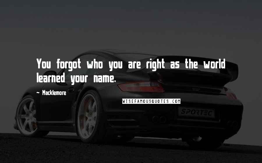 Macklemore Quotes: You forgot who you are right as the world learned your name.