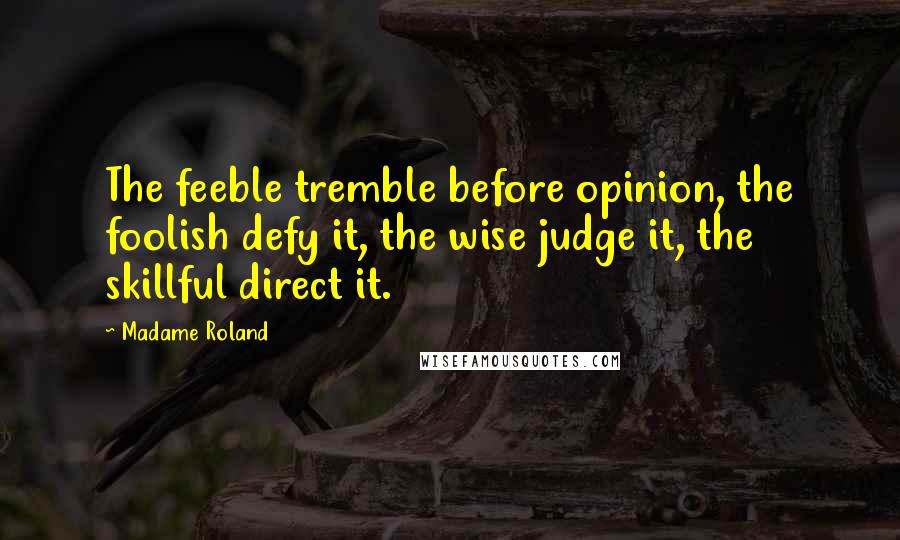 Madame Roland Quotes: The feeble tremble before opinion, the foolish defy it, the wise judge it, the skillful direct it.