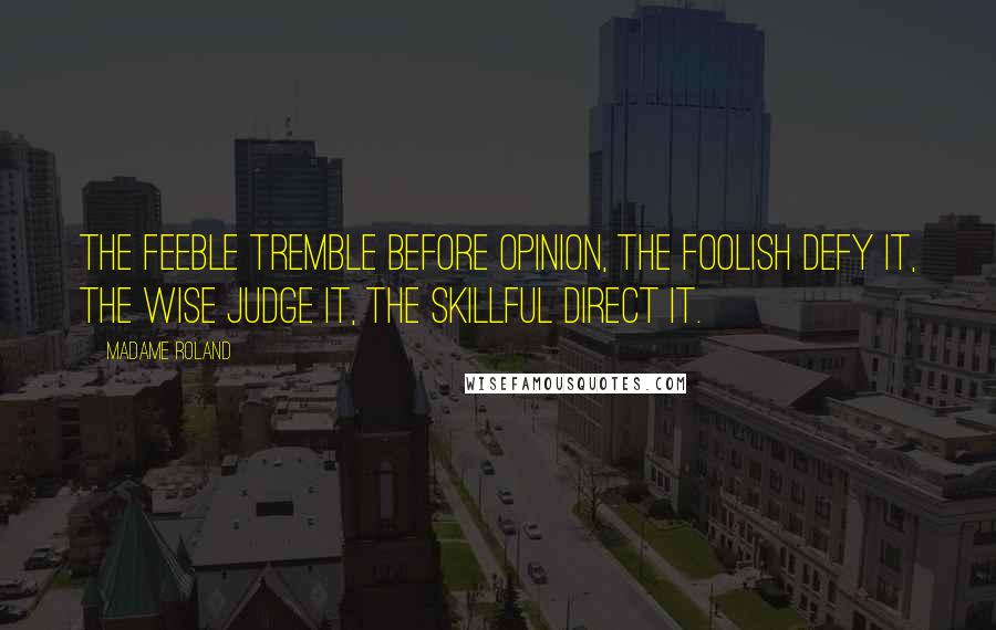 Madame Roland Quotes: The feeble tremble before opinion, the foolish defy it, the wise judge it, the skillful direct it.