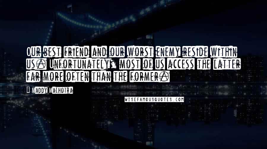 Maddy Malhotra Quotes: Our best friend and our worst enemy reside within us. Unfortunately, most of us access the latter far more often than the former.