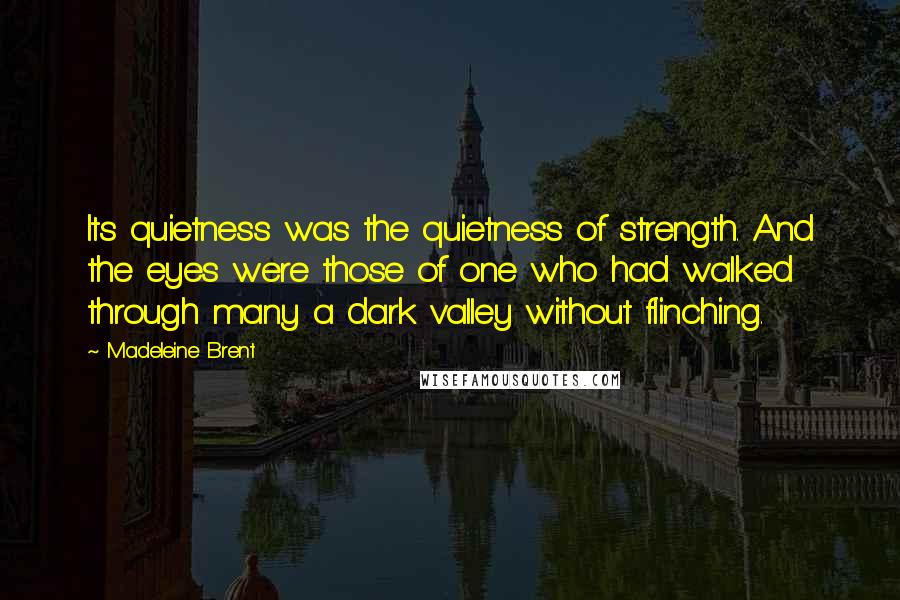 Madeleine Brent Quotes: Its quietness was the quietness of strength. And the eyes were those of one who had walked through many a dark valley without flinching.