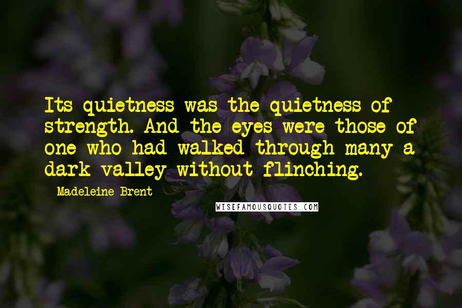 Madeleine Brent Quotes: Its quietness was the quietness of strength. And the eyes were those of one who had walked through many a dark valley without flinching.