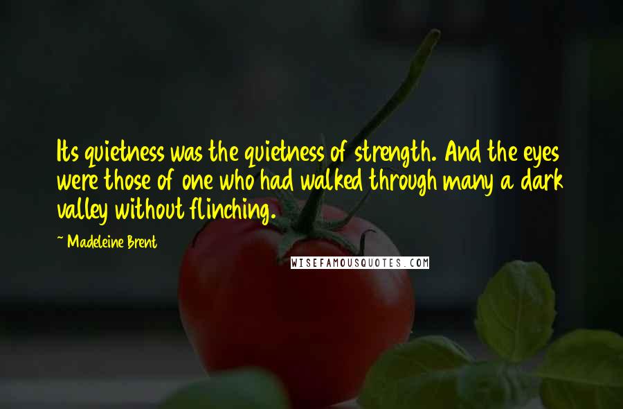 Madeleine Brent Quotes: Its quietness was the quietness of strength. And the eyes were those of one who had walked through many a dark valley without flinching.