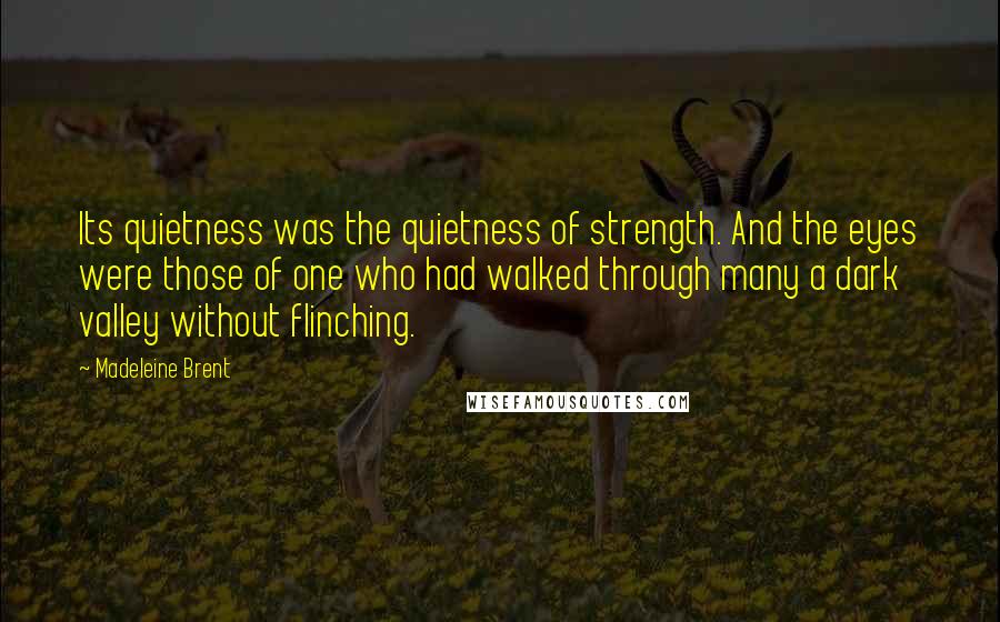 Madeleine Brent Quotes: Its quietness was the quietness of strength. And the eyes were those of one who had walked through many a dark valley without flinching.