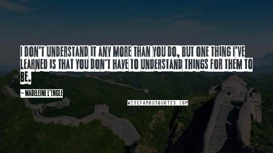 Madeleine L'Engle Quotes: I don't understand it any more than you do, but one thing I've learned is that you don't have to understand things for them to be.