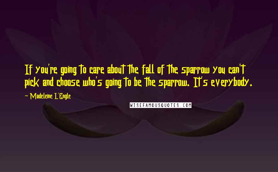 Madeleine L'Engle Quotes: If you're going to care about the fall of the sparrow you can't pick and choose who's going to be the sparrow. It's everybody.