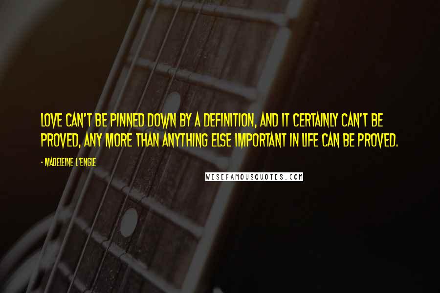 Madeleine L'Engle Quotes: Love can't be pinned down by a definition, and it certainly can't be proved, any more than anything else important in life can be proved.