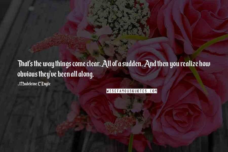 Madeleine L'Engle Quotes: That's the way things come clear. All of a sudden. And then you realize how obvious they've been all along.