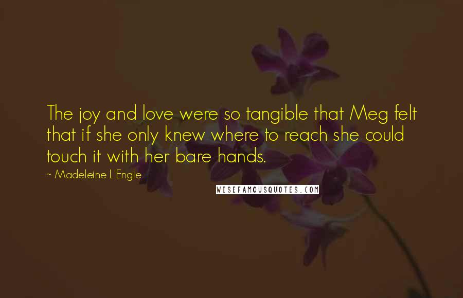 Madeleine L'Engle Quotes: The joy and love were so tangible that Meg felt that if she only knew where to reach she could touch it with her bare hands.