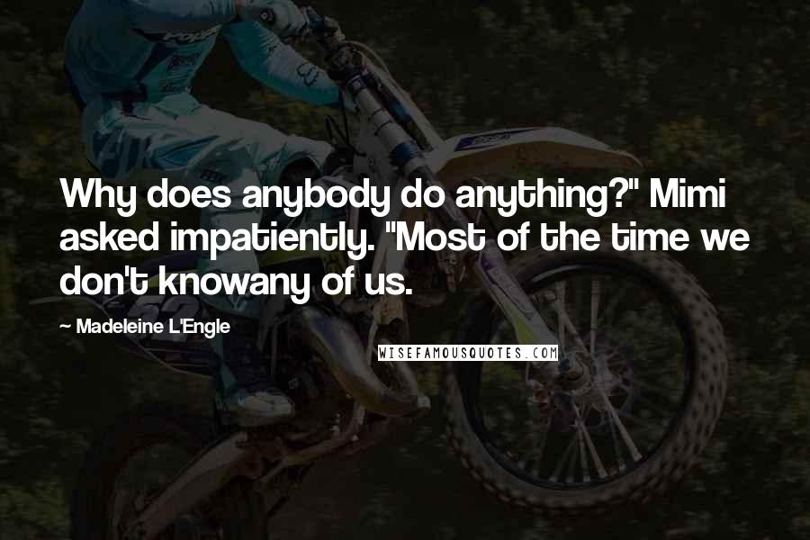 Madeleine L'Engle Quotes: Why does anybody do anything?" Mimi asked impatiently. "Most of the time we don't knowany of us.