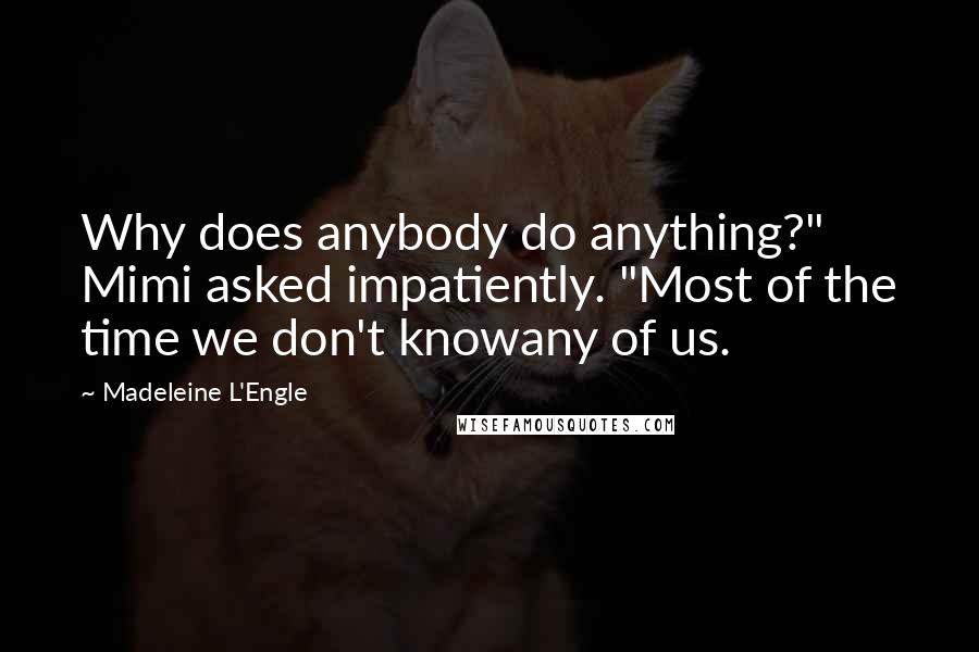 Madeleine L'Engle Quotes: Why does anybody do anything?" Mimi asked impatiently. "Most of the time we don't knowany of us.