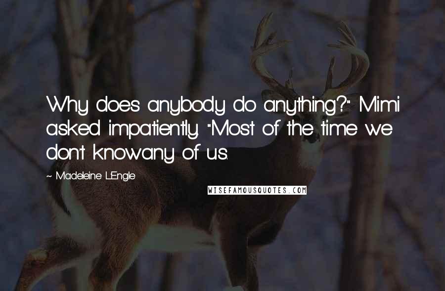 Madeleine L'Engle Quotes: Why does anybody do anything?" Mimi asked impatiently. "Most of the time we don't knowany of us.