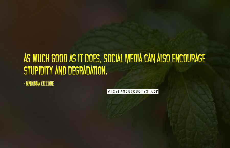 Madonna Ciccone Quotes: As much good as it does, social media can also encourage stupidity and degradation.