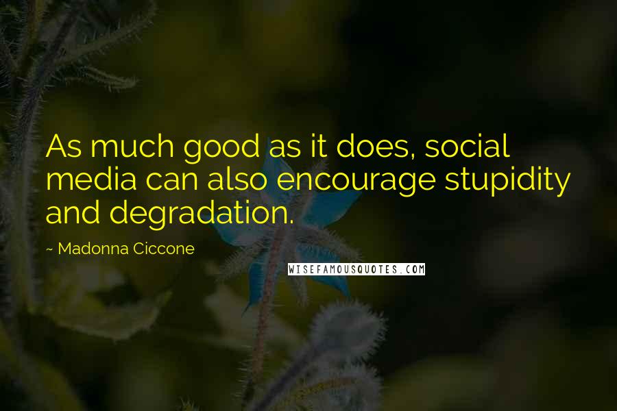 Madonna Ciccone Quotes: As much good as it does, social media can also encourage stupidity and degradation.