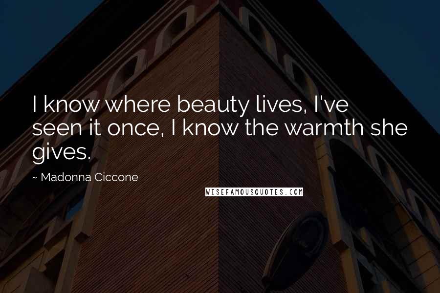 Madonna Ciccone Quotes: I know where beauty lives, I've seen it once, I know the warmth she gives.