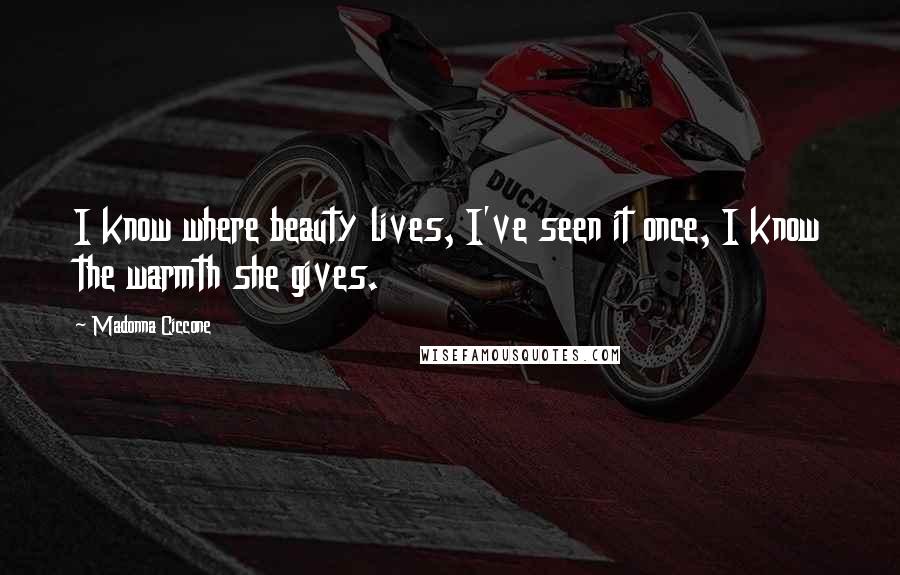 Madonna Ciccone Quotes: I know where beauty lives, I've seen it once, I know the warmth she gives.