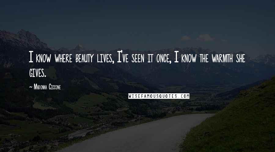 Madonna Ciccone Quotes: I know where beauty lives, I've seen it once, I know the warmth she gives.