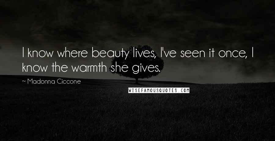 Madonna Ciccone Quotes: I know where beauty lives, I've seen it once, I know the warmth she gives.