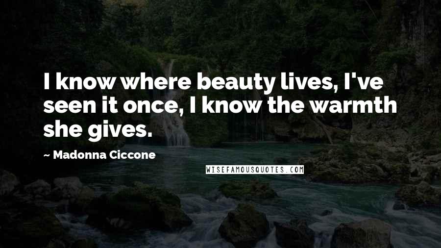 Madonna Ciccone Quotes: I know where beauty lives, I've seen it once, I know the warmth she gives.