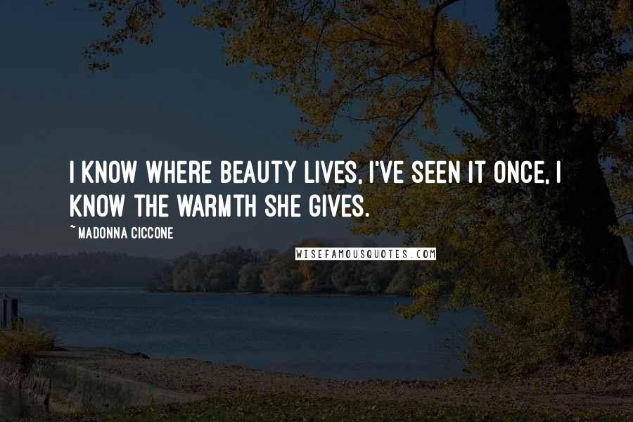 Madonna Ciccone Quotes: I know where beauty lives, I've seen it once, I know the warmth she gives.