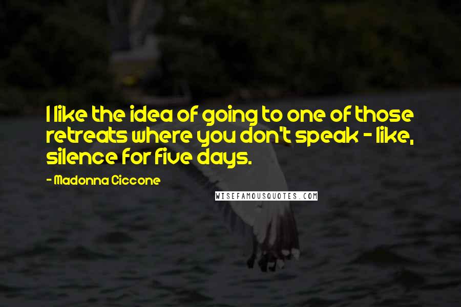 Madonna Ciccone Quotes: I like the idea of going to one of those retreats where you don't speak - like, silence for five days.