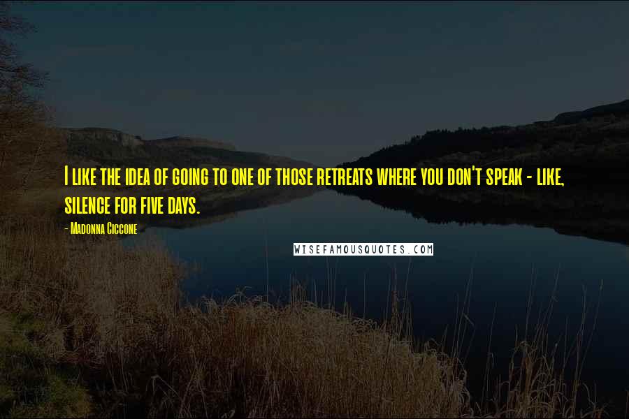 Madonna Ciccone Quotes: I like the idea of going to one of those retreats where you don't speak - like, silence for five days.